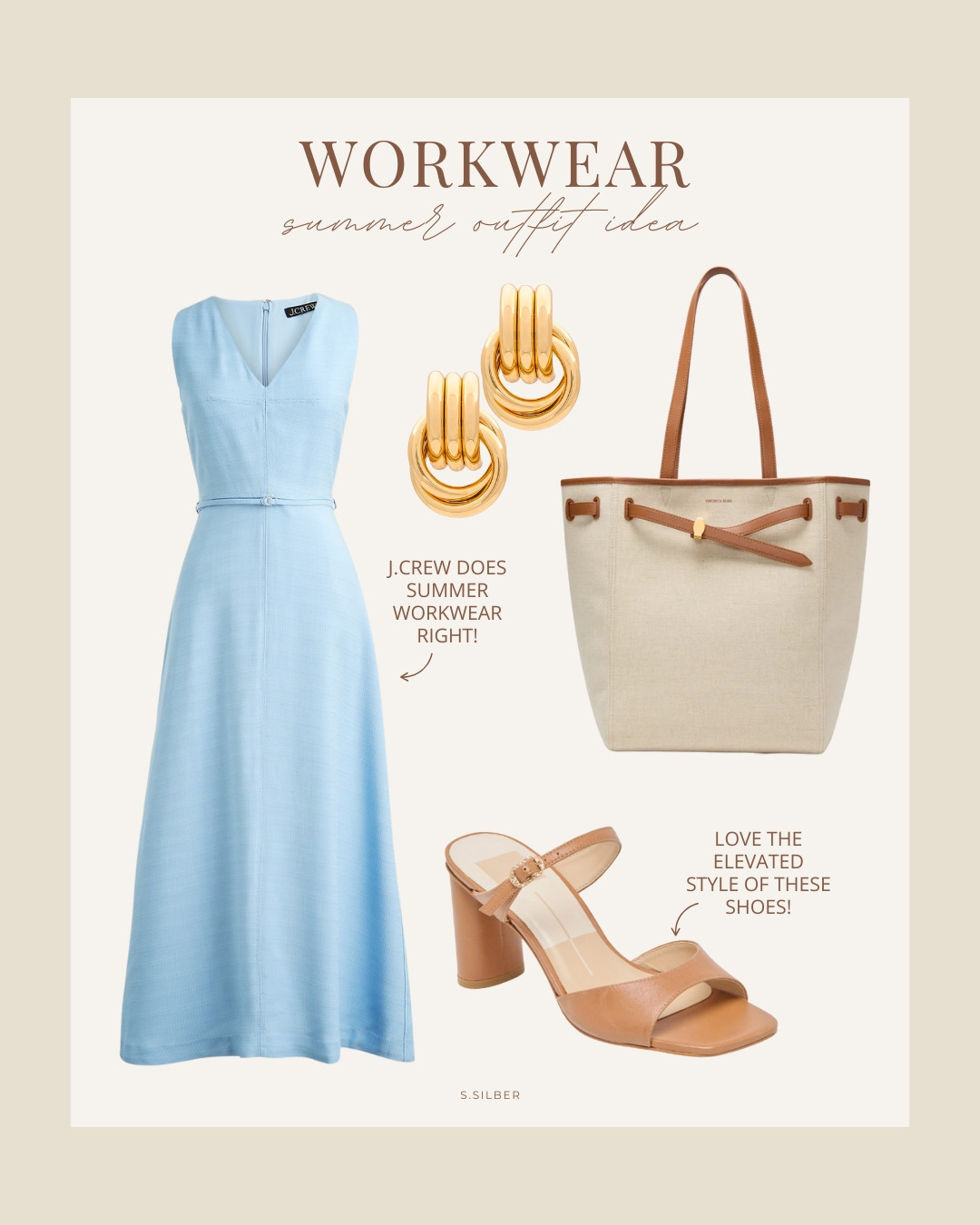 If you are stuck at work while everyone else is on vacation, you might as well look good! These neutral heels go with every office style.

summer workwear, office style, wear to work, summer outfit ideas, dress, heels, tote bag, earrings, Nordstrom, J.Crew, Tuckernuck, Stefana Silber 

 #LTKSummerEdit #LTKSeasonal #LTKOver40