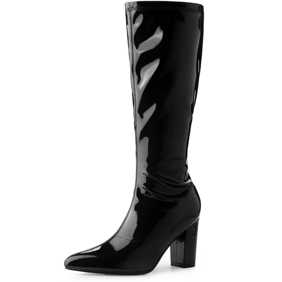 Perphy Women's Patent Leather Chunky Heels Knee High Go Go Boots | Target