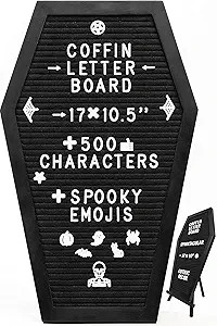 Coffin Letter Board Black With Spooky Emojis +500 Characters, and Wooden Stand - 17x10.5 Inches -... | Amazon (US)