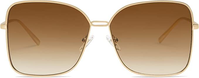 SOJOS Large Square Oversized Sunglasses for Women Big Designer Style Sunnies SJ1082, Gold/Brown | Amazon (US)