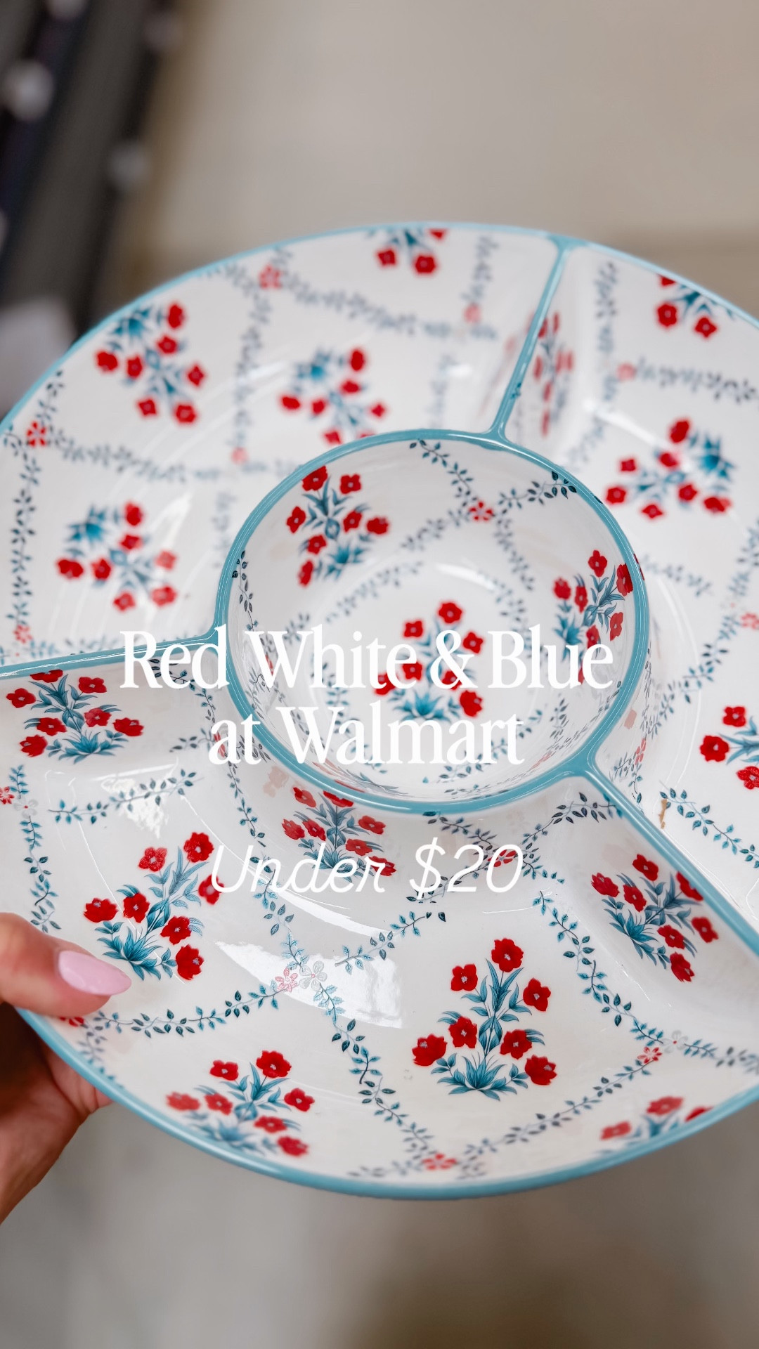 Red white and blue home decor finds from Walmart 🇺🇸 My Texas House just dropped the prettiest vintage-inspired collection—perfect for summer styling, Memorial Day, and Fourth of July hosting. Classic florals, bow details, and affordable pieces that look high-end.

red white blue decor | american summer home decor | walmart home finds | my texas house | patriotic home decor | fourth of july decor | memorial day decor | vintage floral dishes | blue and white decor | summer hosting ideas | affordable home decor | spring home decor | summer home decor | grandmillennial 

#LTKdayinmylife #LTKHome #LTKSeasonal