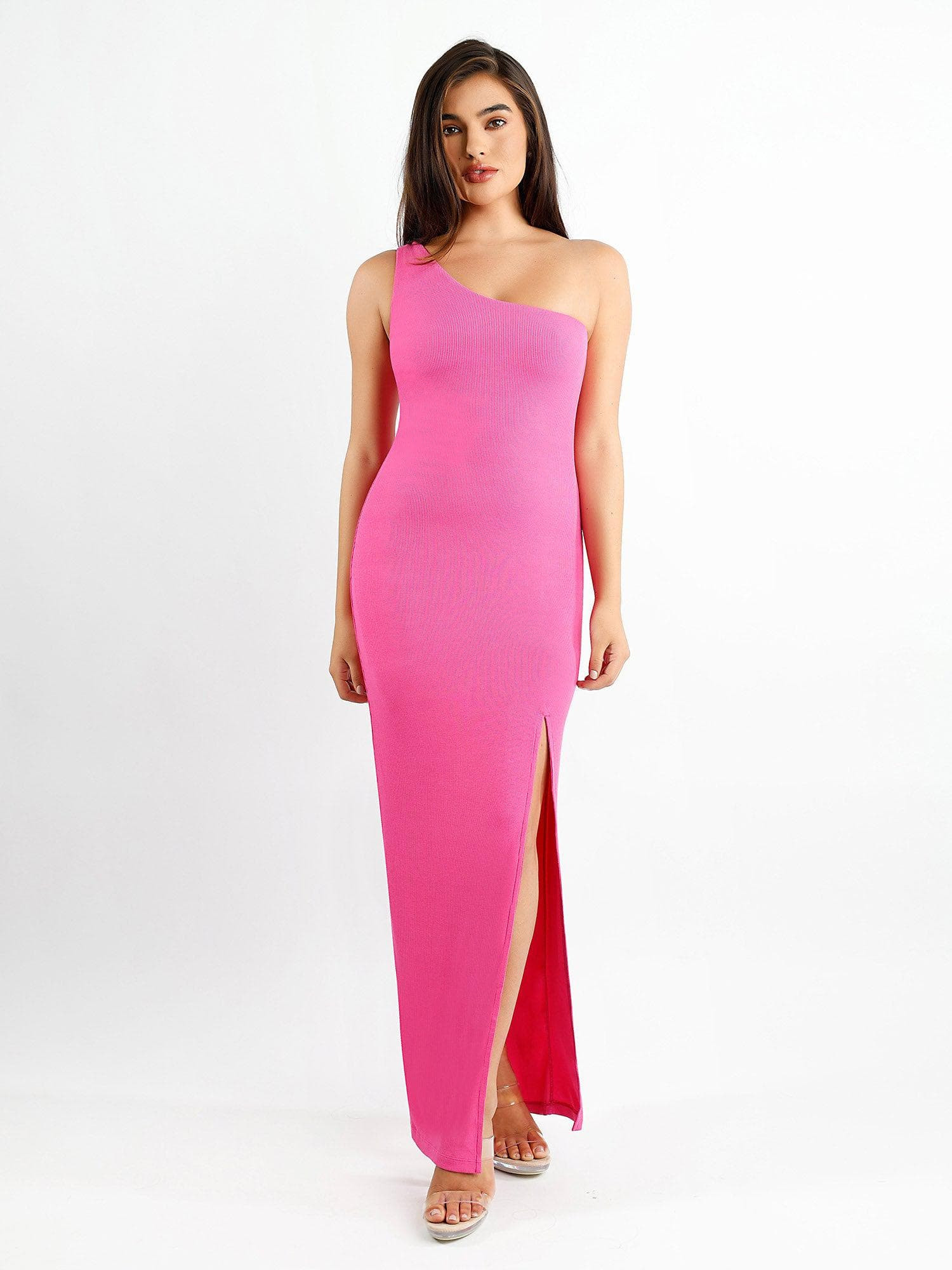 Shapewear Modal One Shoulder Front Slit Slimming Maxi Dress | Popilush