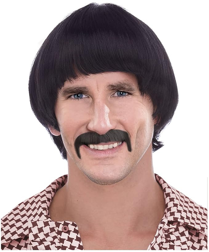 Black 60's Hippie Wig For Men Sonny Wig and Mustache Costume Set | Amazon (US)