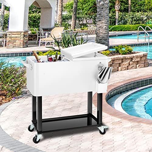 EDOSTORY 80 Quart Rolling Ice Chest Cooler Cart,Patio Backyard Party Drink Beverage Bar Stand Up Coo | Amazon (US)