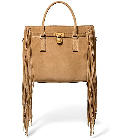 Michael Kors Hamilton Moderne Large Suede Fringe Satchel Bag - Husk | Dillard's