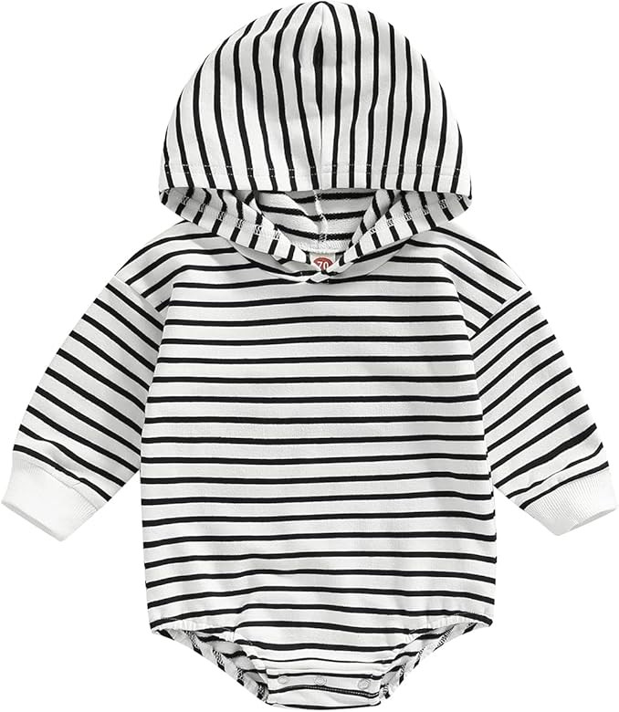 Newborn Infant Baby Boy Girl Striped Hoodie Romper Sweatshirt Onesie Long Sleeve Bodysuit Top Fal... | Amazon (US)