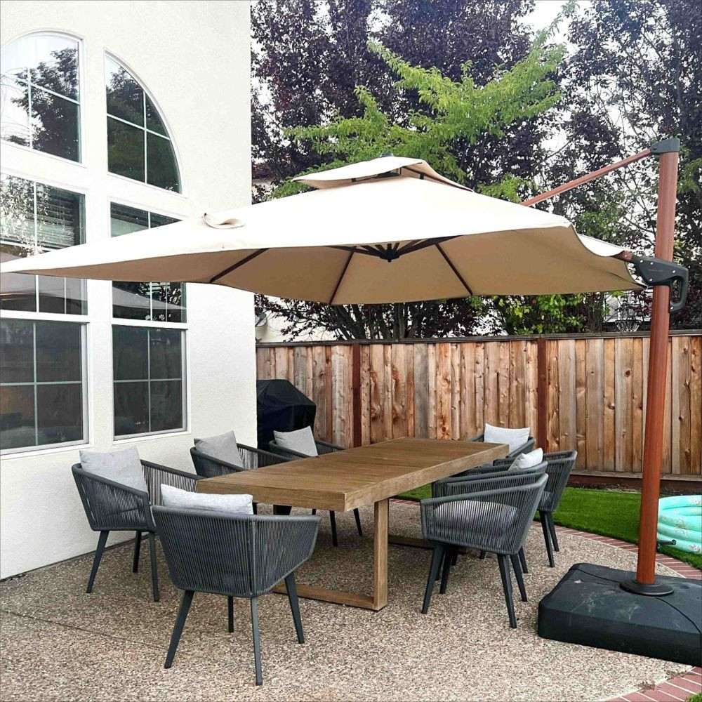 PURPLE LEAF Double Top 9 x 12 / 10 x 13 ft rectangle Aluminum Cantilever  Umbrella in Wood Color | Purple Leaf