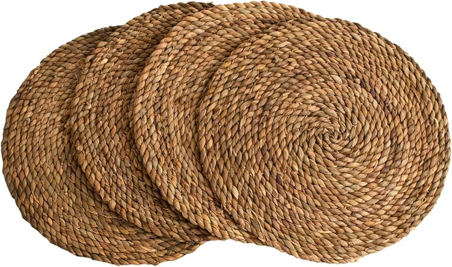 Essentials Boho Round Woven Placemats – Set of 4, Natural Wicker Cattail Placemats, Braided Hea... | Amazon (US)