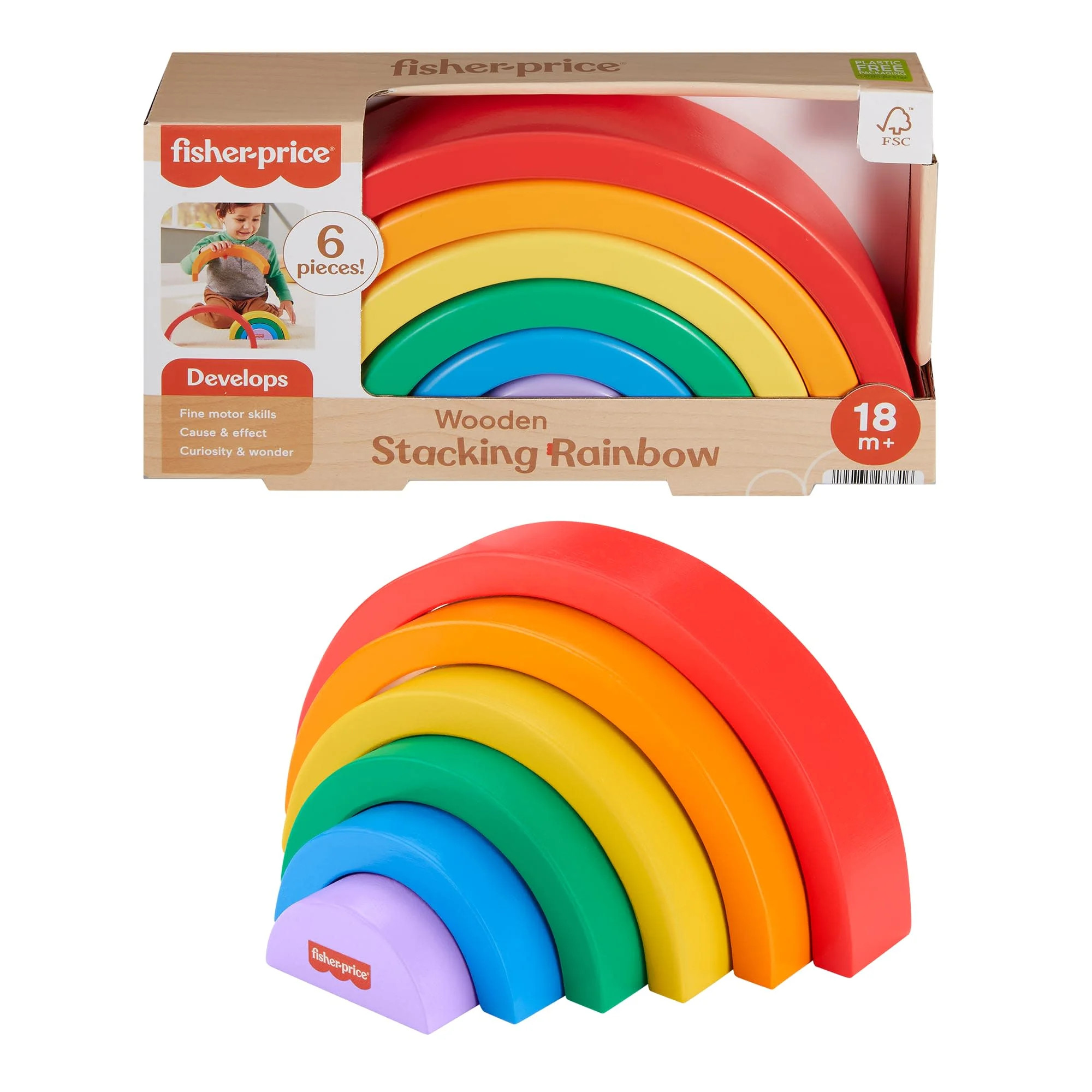 Fisher-Price Wooden Stacking and Nesting Rainbow Building Toy for Toddlers, 6 Wood Pieces, 18 mon... | Walmart (US)
