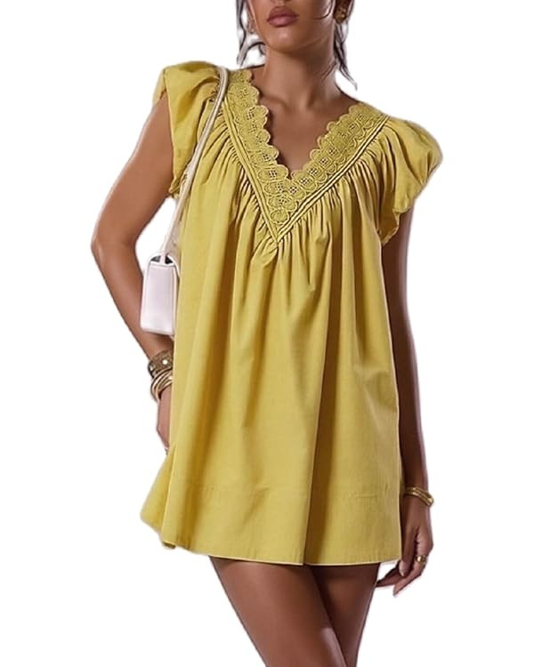 Women Puff Sleeve Short Babydoll Dress Square Neck Flowy Mini Dress Floral Ruffle A Line Summer S... | Amazon (US)