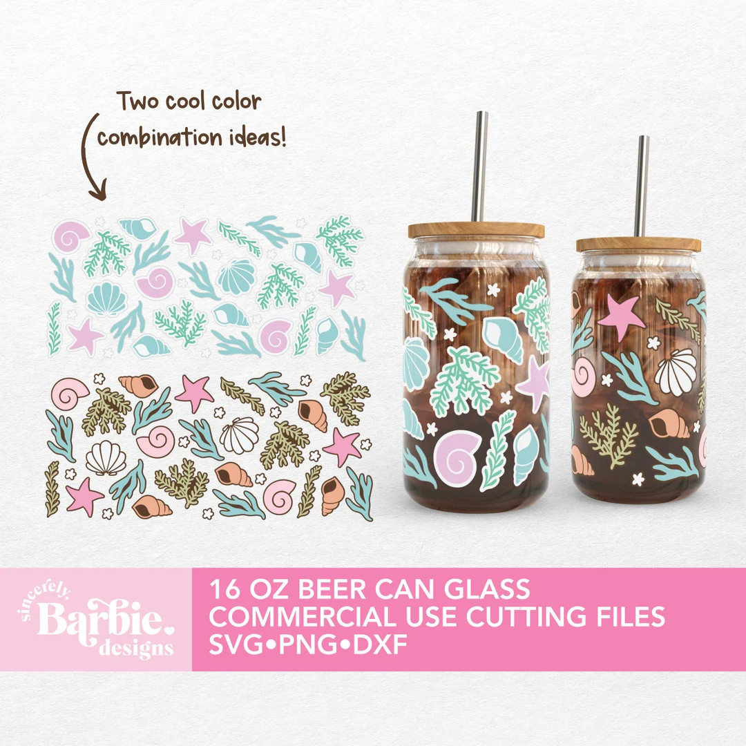 Seashells 16 Oz Glass Can Cut File, Under the Sea Wrap Svg for 16 Oz Glass Can, Summer Vibes Svg,... | Etsy (US)