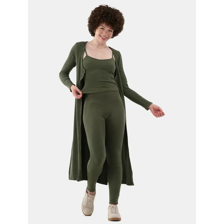 No Boundaries Duster Cardigan, Cami, and Leggings Set, 3-Piece, Women's | Walmart (US)