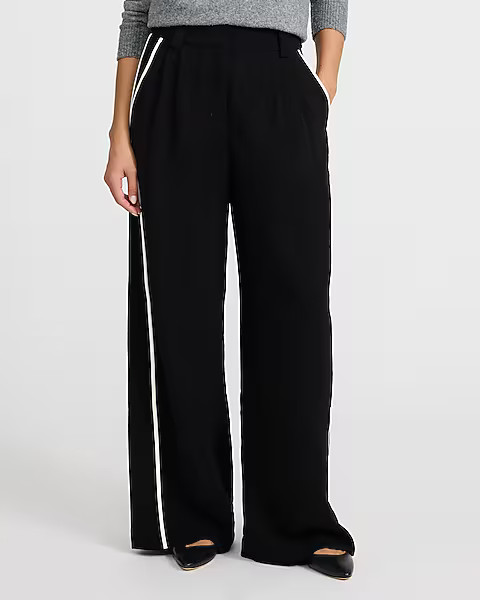Signature Crepe Piped High Waisted Relaxed Trouser | Express