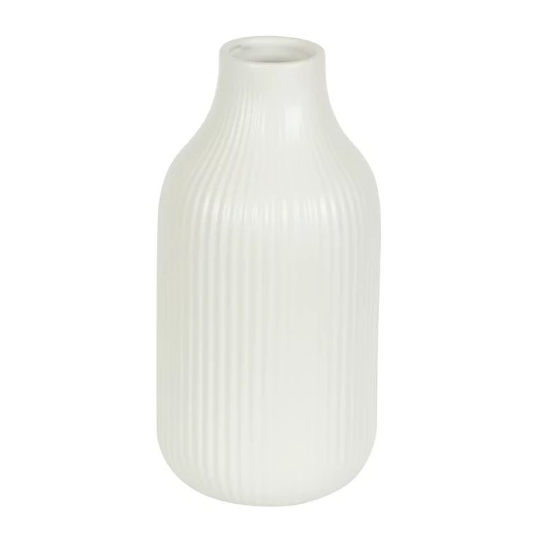 Better Homes & Gardens 8.5" Ribbed Cream Ceramic Vase | Walmart (US)
