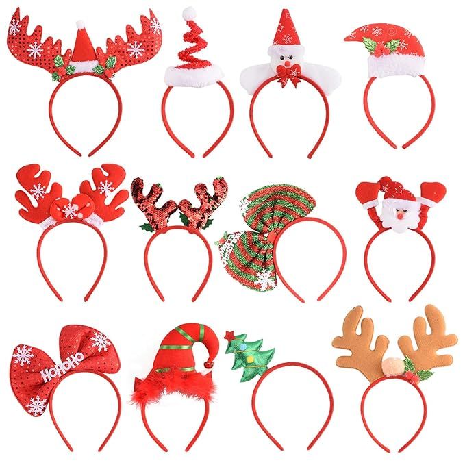 12 PCS Holiday Headbands,Cute Christmas head hat toppers ,Flexibility to Fit All Sizes,Great Fun ... | Amazon (US)