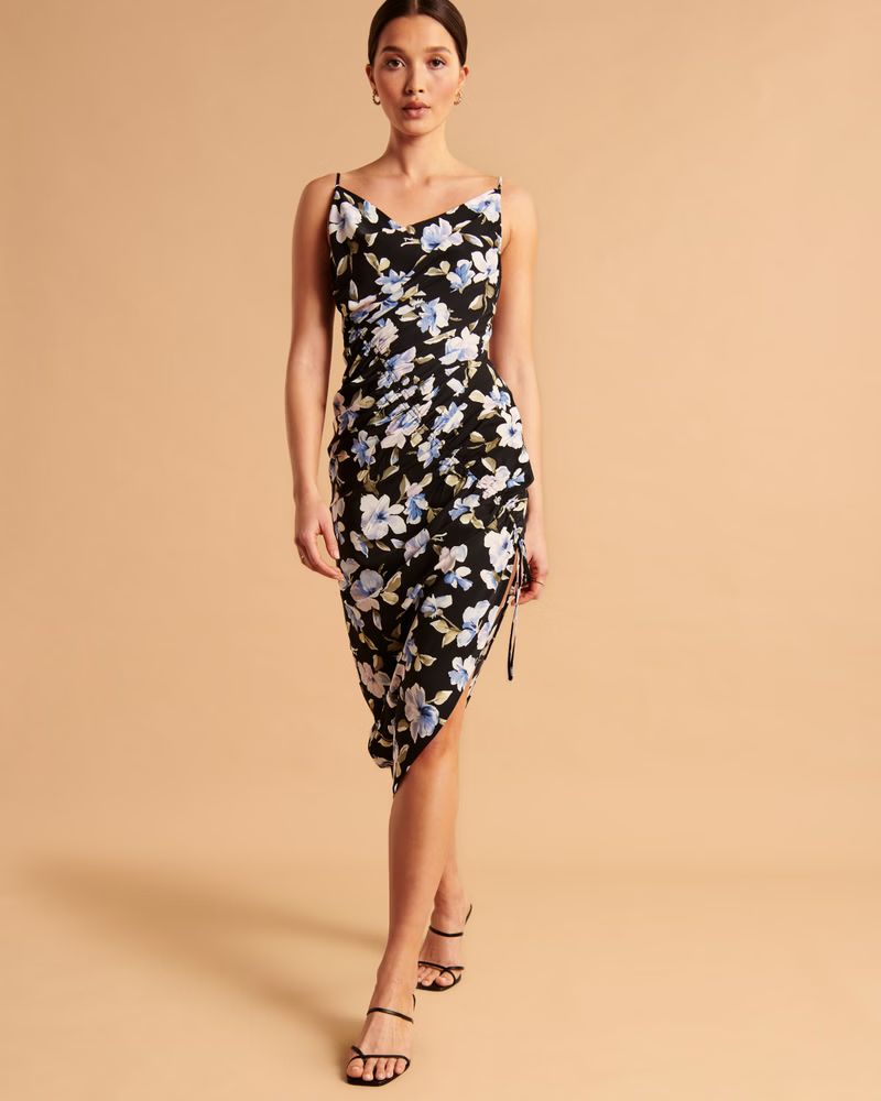 Women's Asymmetrical Cinched Midi Dress | Women's Dresses & Jumpsuits | Abercrombie.com | Abercrombie & Fitch (US)