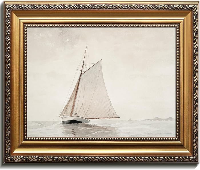 Kizbok Gold Framed Wall Art for Home Decor, Neutral Muted Sailboat Decor Wall Art Prints Antique ... | Amazon (US)