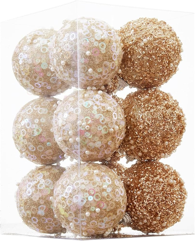 12CT Christmas Ball Ornaments, Champagne Christmas Ball Decorations Shatterproof Plastic Hanging ... | Amazon (US)