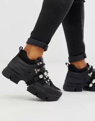 Truffle Collection jeweled chunky sneaker in black | ASOS US