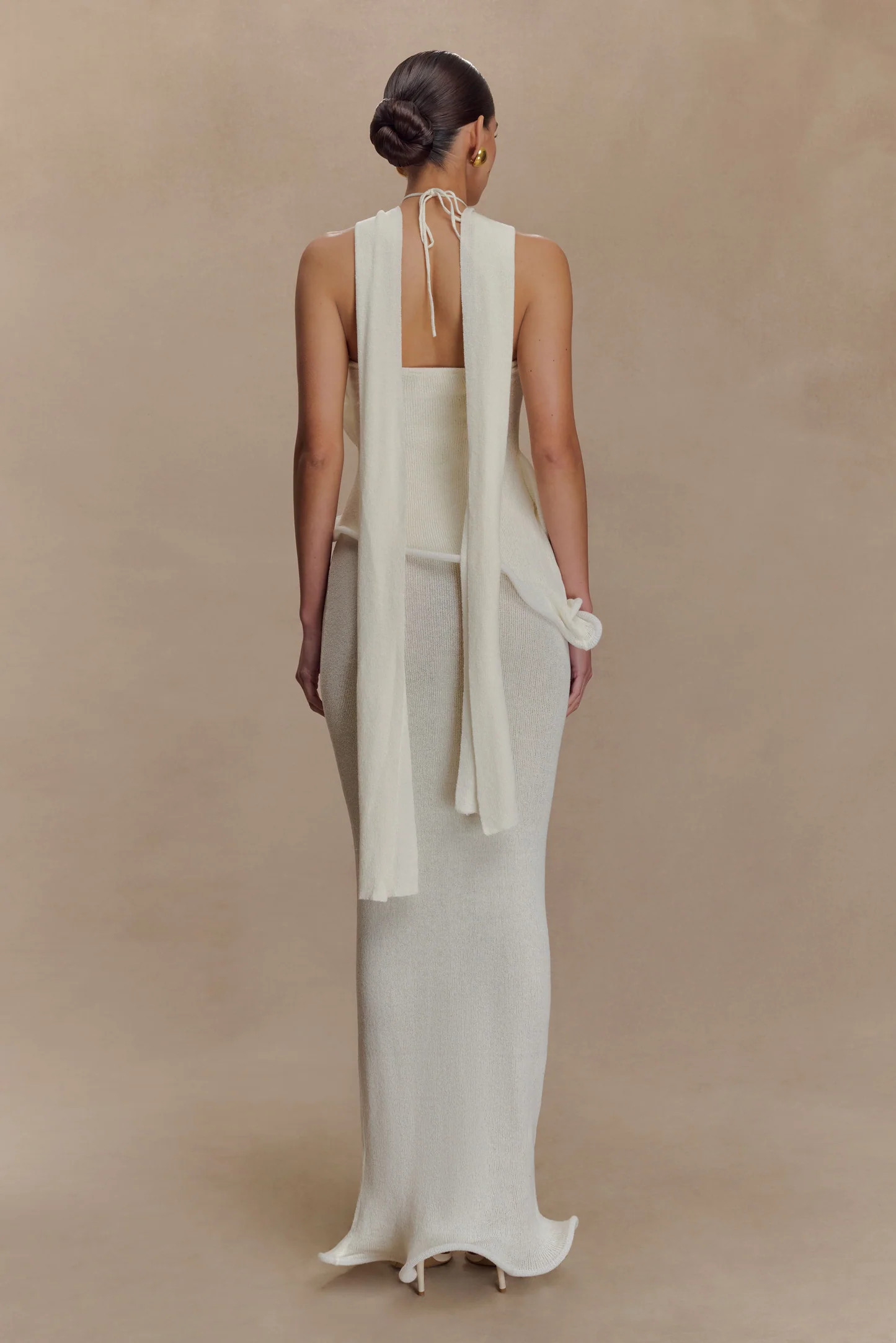 Caprice Halter Knit Maxi Dress - White | MESHKI US
