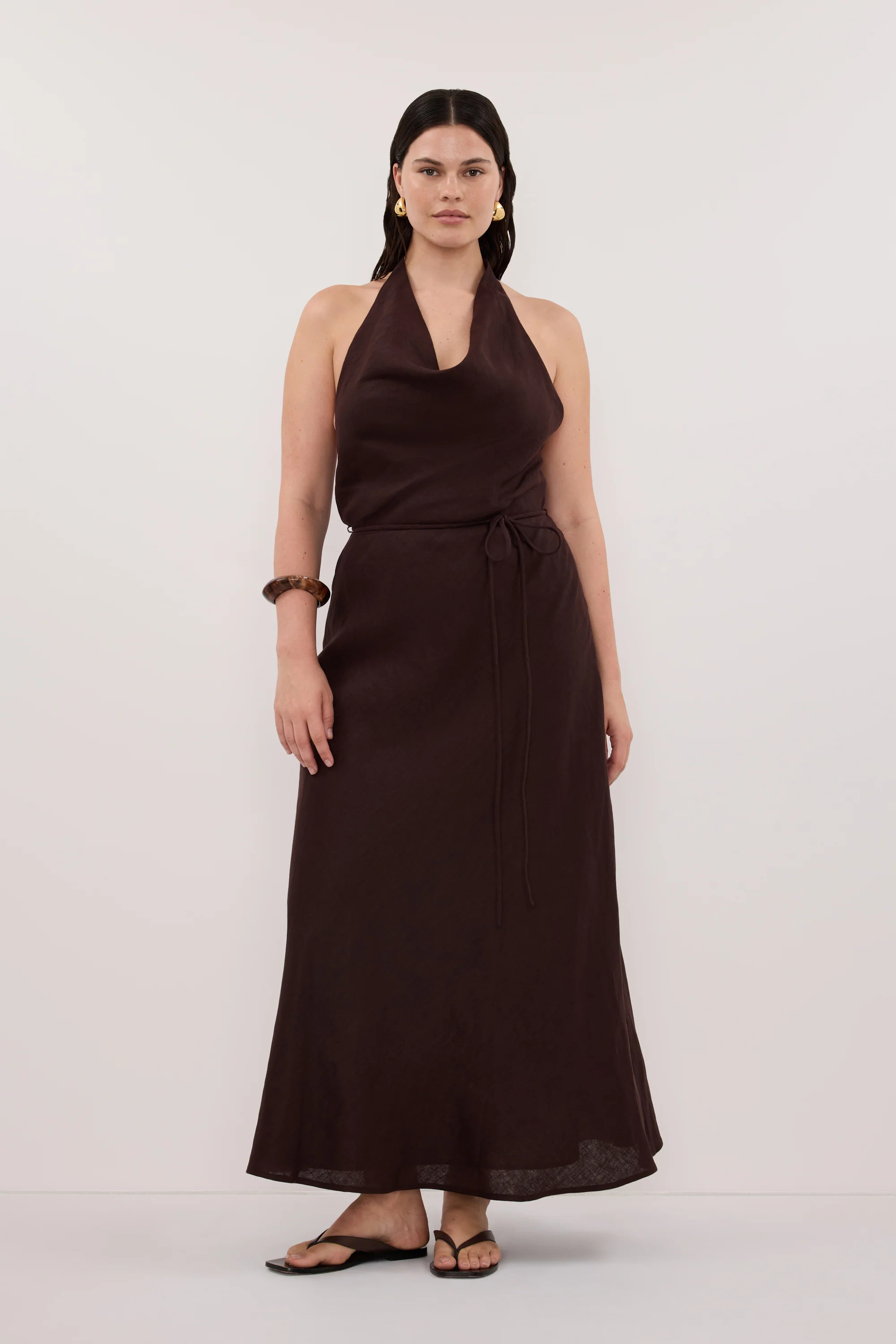 HAYLEE BURNT CHOC COWL DRESS | DISSH