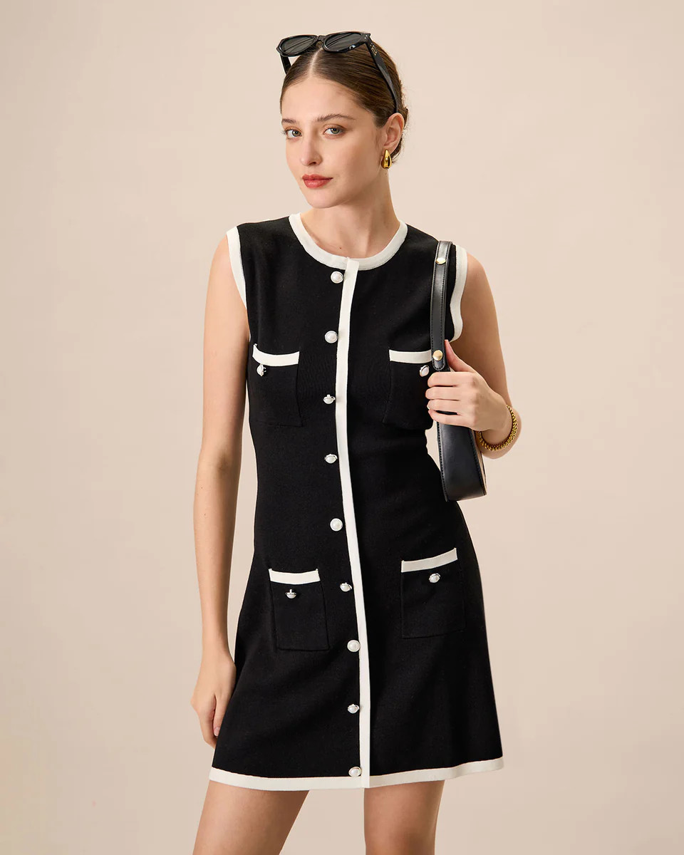 Women's Contrasting Ribbed Knit Mini Dress | rihoas.com