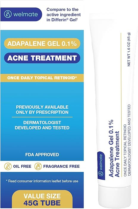 WELMATE Adapalene Gel 0.1% Acne Treatment, Retinoid for Face, Helps Clear Blackheads & Pimples, O... | Amazon (US)