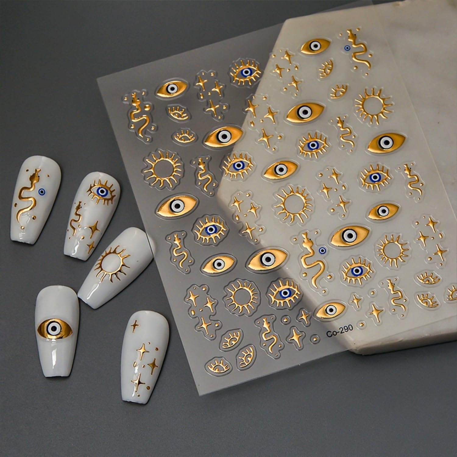 5D Embossed Gold Star Nail Stickers for Nail Art Evil Eyes Nail Art Stickers Decals for Acrylic N... | Amazon (US)