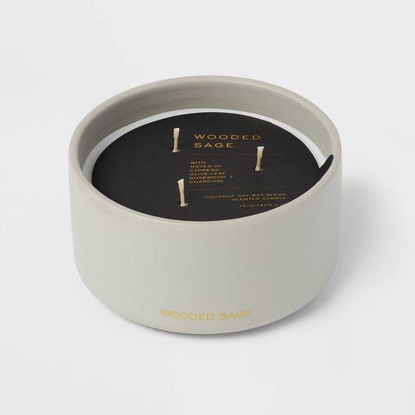 15oz Ceramic Jar 3-Wick Black Label Wooded Sage Candle - Threshold&#8482; | Target