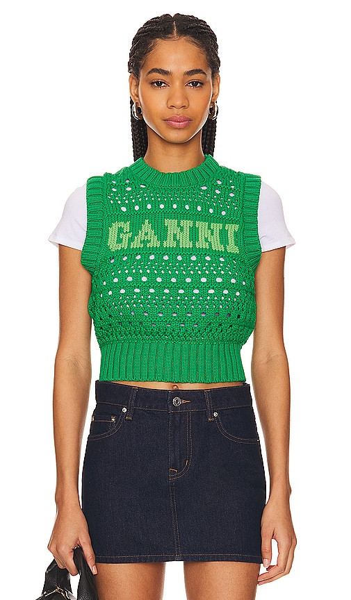 Ganni Short Vest in Green. - size XS (also in XL, XXS) | Revolve Clothing (Global)