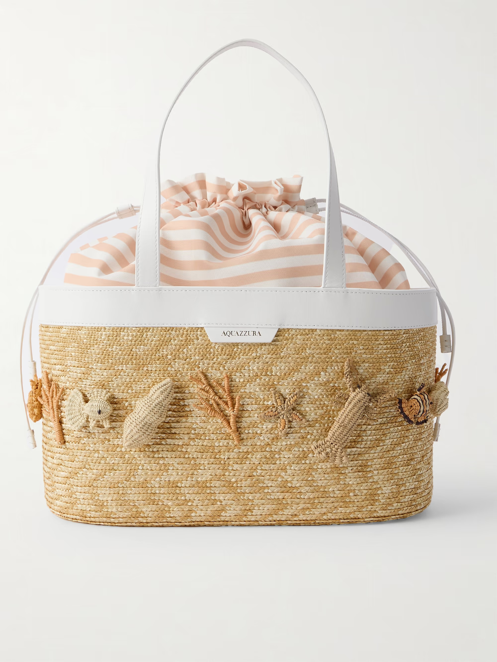 Marea leather-trimmed embellished raffia and striped gabardine tote | NET-A-PORTER (UK & EU)