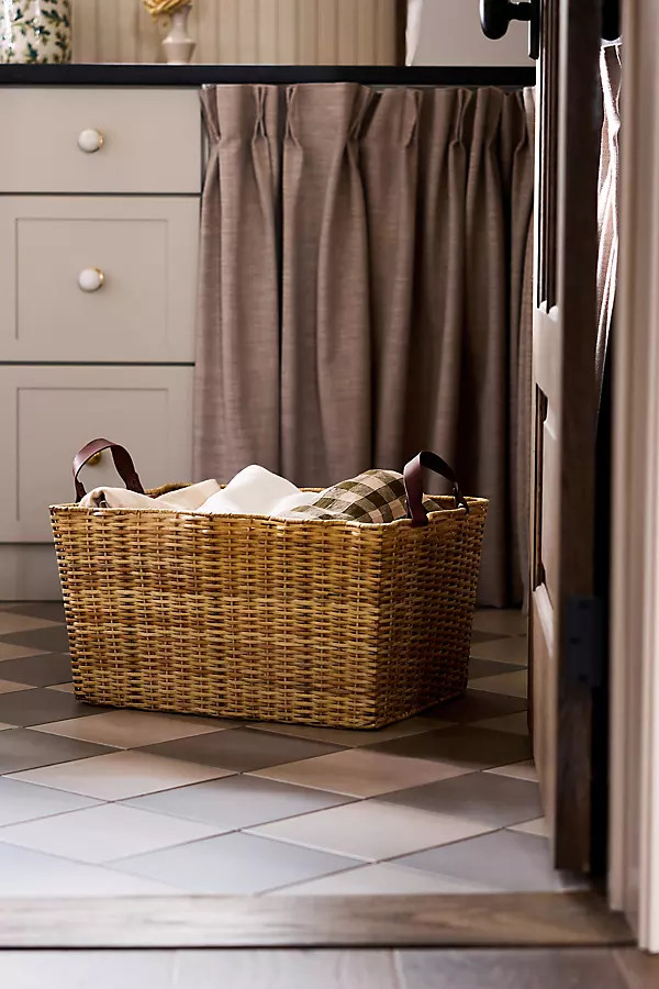 Wicker Scallop Basket with Leather Handles | Anthropologie (US)