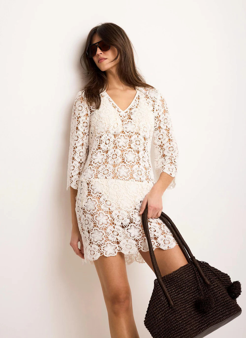 White Crochet Flower Beach Mini Dress | Mint Velvet