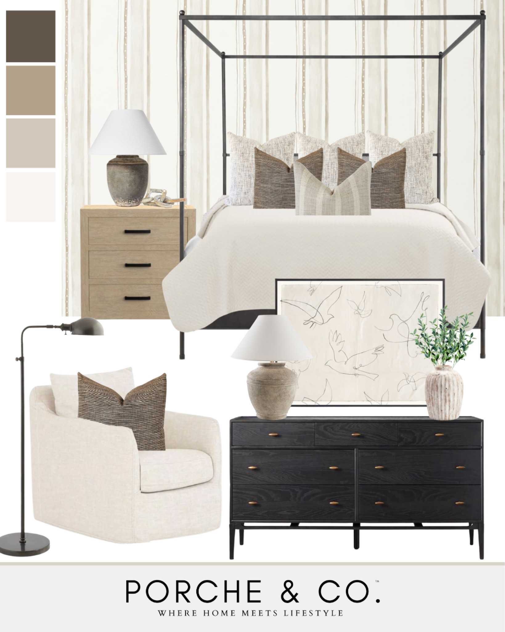 Master bedroom mood board, master bedroom design, master bedroom decor, canopy bed, accent chair, dresser, bedroom inspo, bedroom decor #masterbedroom #moodboard

#LTKstyletip #LTKSeasonal #LTKhome