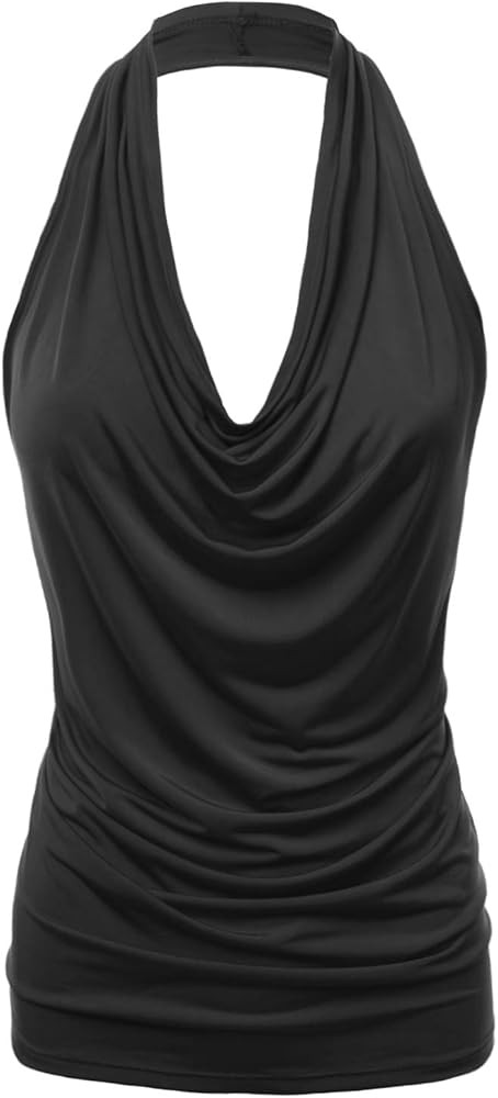 Women's Halter Neck Front Draped Backless Tank Top Made in USA (S-3XL) | Amazon (US)