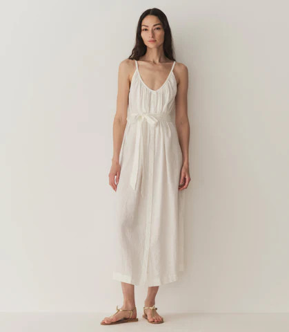 DÄ?EN Nevita Linen Dress -- Salt - Size - S Button Up Sleeveless Prairie Vintage-inspired Effortless | DOEN