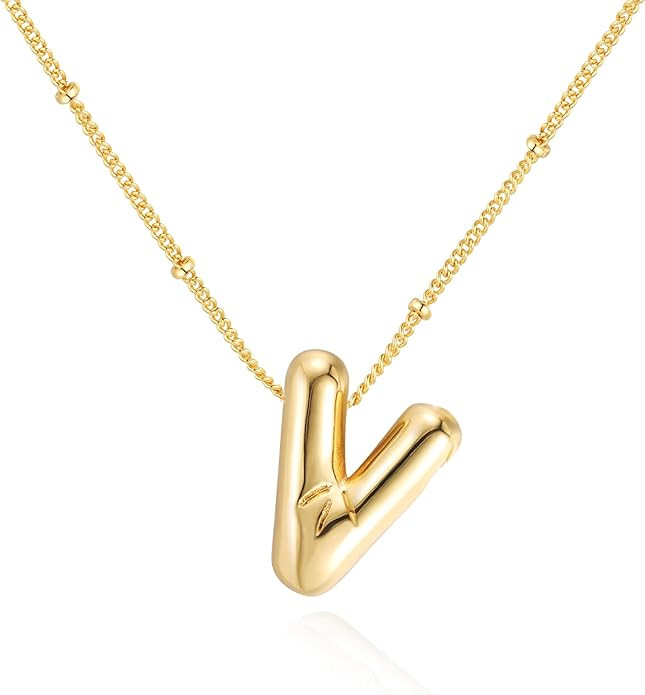 Chunky Bubble Initial Letter Necklace for Women Balloon Statement Dainty Alphabet Pendant 14K Gol... | Amazon (US)