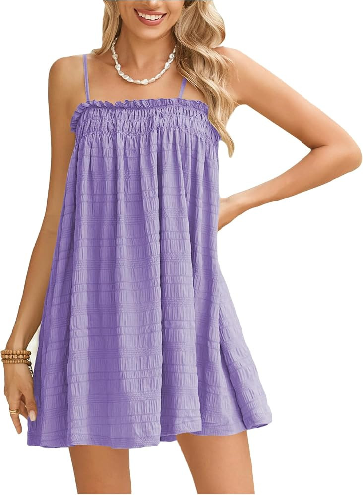 MakeMeChic Women's Sundress Beach Dress Sleeveless Ruffle Swing Shirred Casual Flowy Babydoll Sum... | Amazon (US)