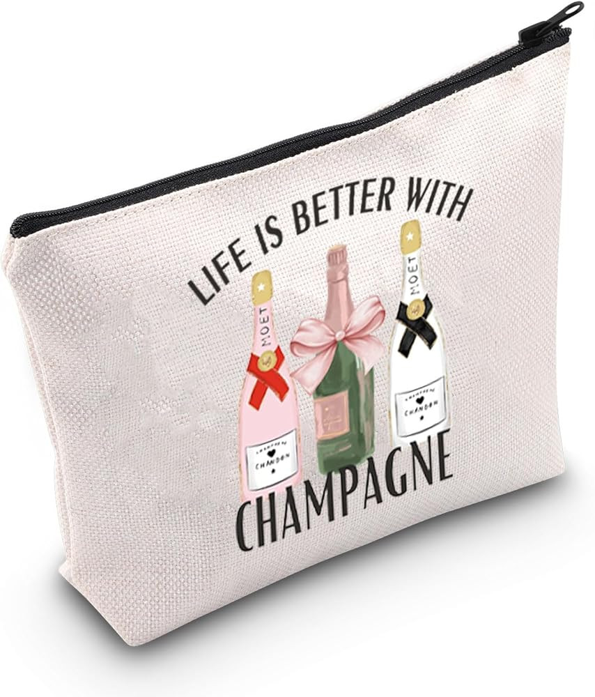 TGBJE Champagne Lover Gifts Life is Better With Champagne Makeup Bag Girls Wine Trip Gift Bachelo... | Amazon (US)