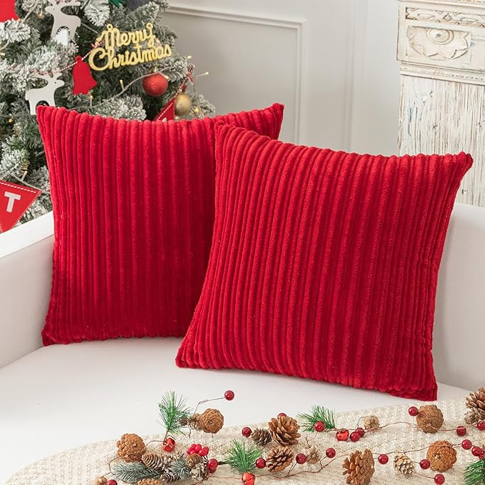 Kevin Textile Set of 2, Plush Velvet Corduroy Throw Euro Pillow Sham Cushion Cover for Sofa, 22 x... | Amazon (US)