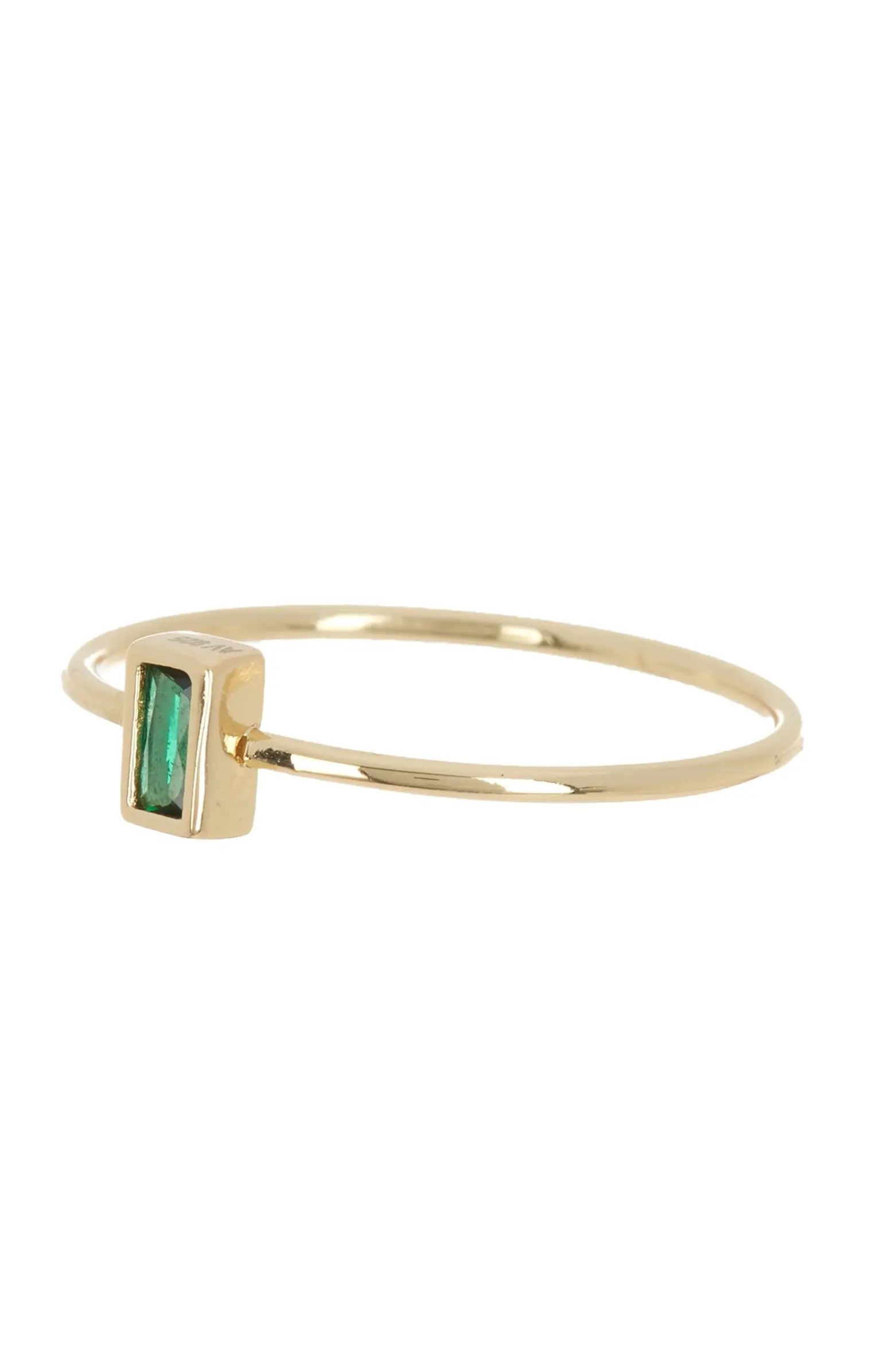 18K Gold Plated Sterling Silver Green Crystal Ring - Size 8 | Nordstrom Rack