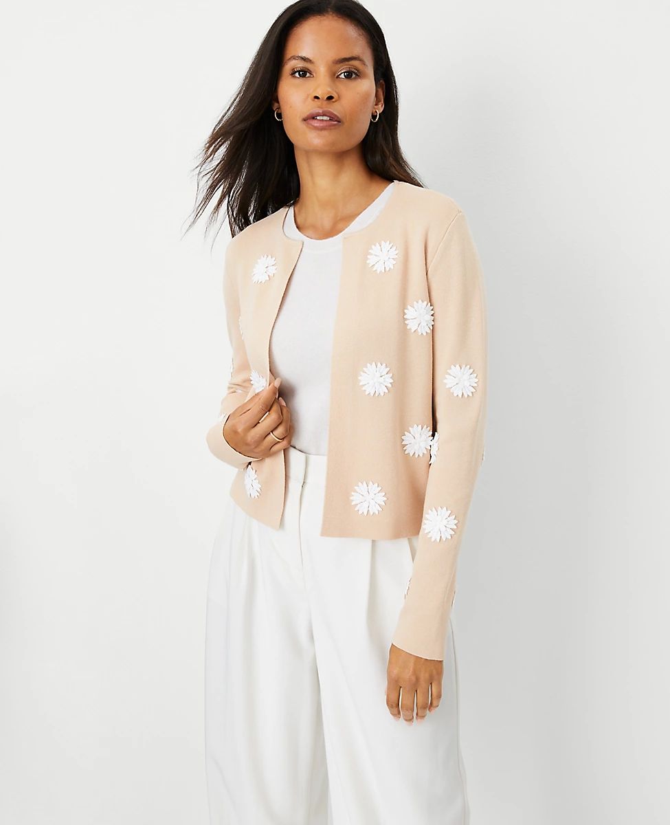 Studio Collection Floral Patch Cardigan | Ann Taylor (US)