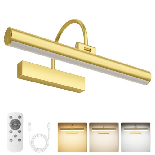 Bridika Picture Light for Wall with Remote, Rechargeable Battery Operated Picture Light, 3 Color Modes and Dimmable Classic Art Lights for Paintings, Gallery, Bedroom, Bathroom with Timer Gold 1 | Amazon (US)