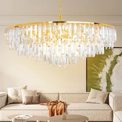 Modern Round Crystal Chandelier Lighting Fixture With K9 Crystals, 17-Light Adjustable Hanging Lamp For Dining Room, Living Room, Bedroom, And Hallway | Wayfair North America