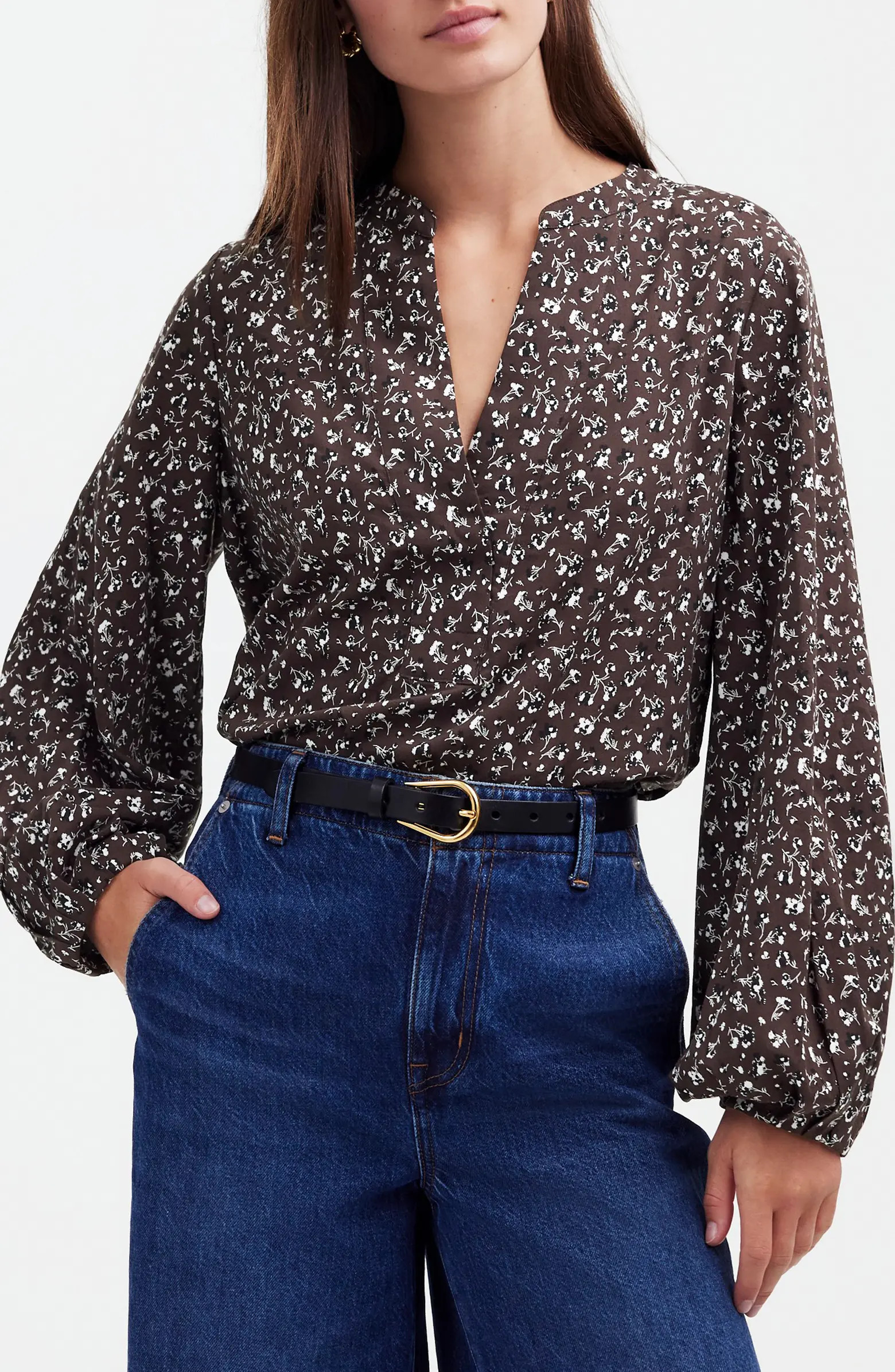 V-Neck Long Sleeve Cotton Blend Top | Nordstrom