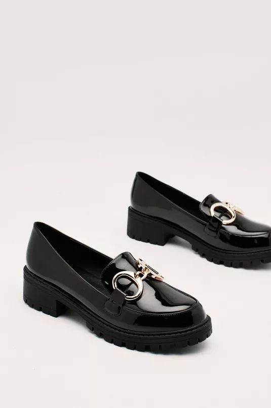 Chunky Patent Faux Leather Buckle Loafer | Nasty Gal (US)