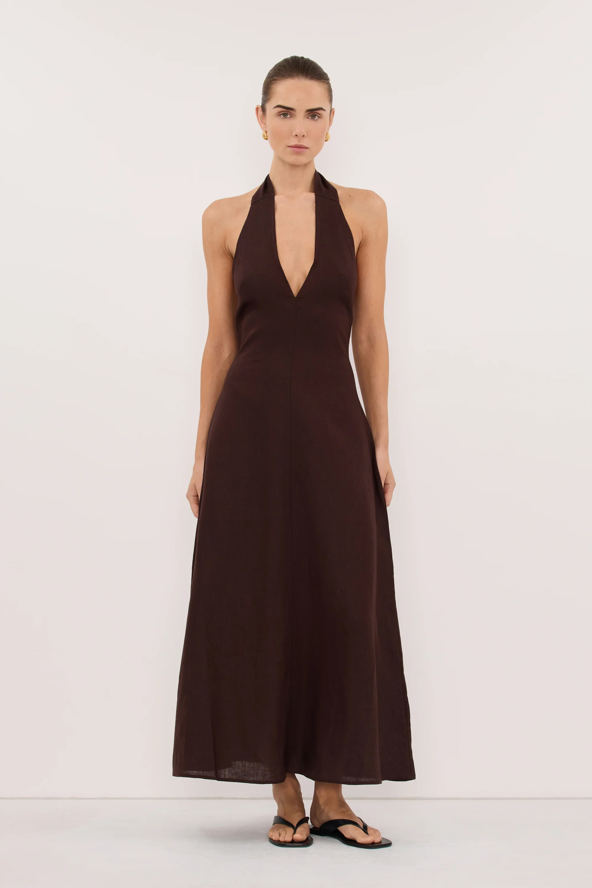 SKY BURNT CHOC LINEN DRESS | DISSH