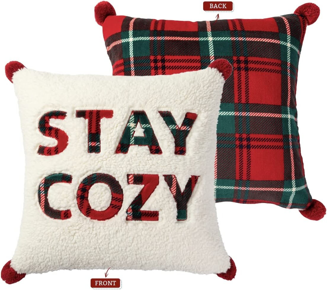 Cozy Bliss 1pcs Buffalo Plaid Throw Pillow Covers 18x18 Inches Christmas Pillow Covers , Embroide... | Amazon (US)