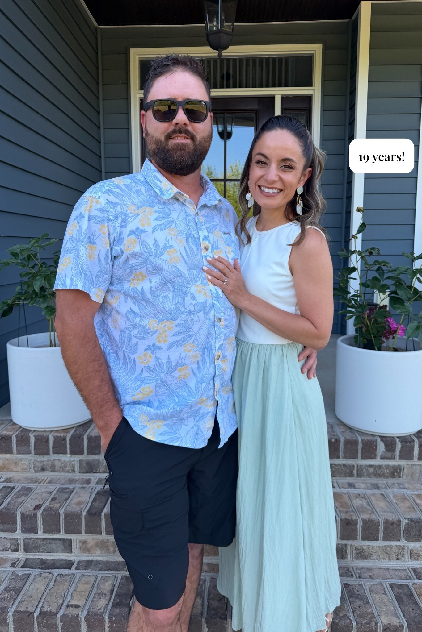 Celebrating 19 years married to this handsome guy! 

What I’m wearing to dinner 
Dress: small 
Shoes: true to size