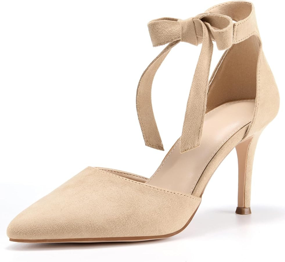 Womens High Heel Pointed Toe Pumps Ankle Tie Classic Office Special Dress Party Shoes | Amazon (US)